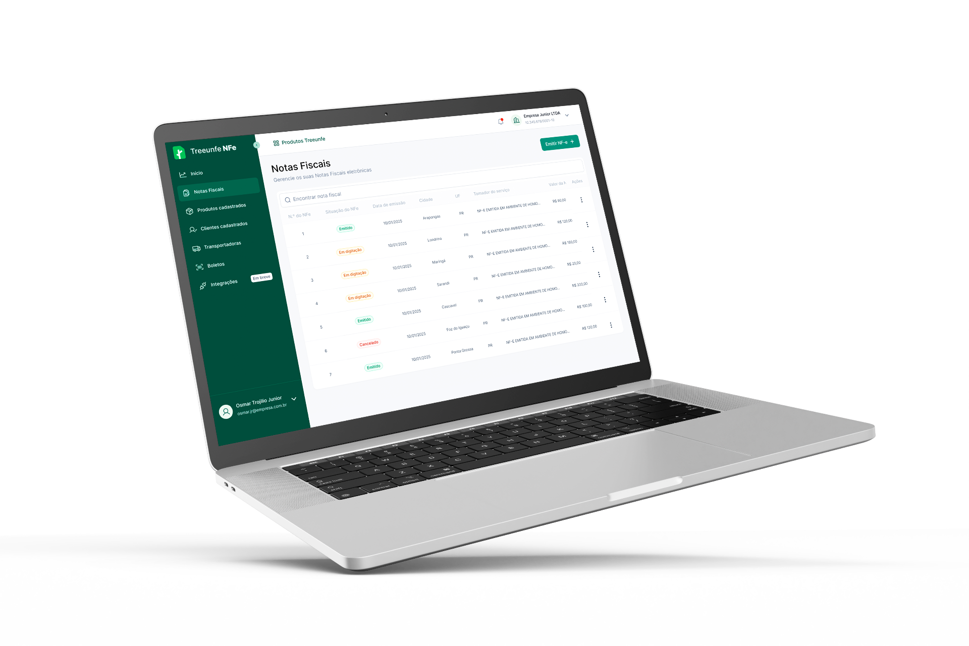 Treeunfe NFe - Interface do sistema